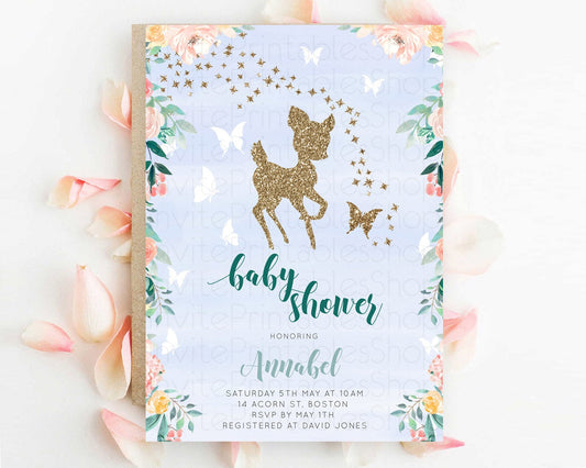 Editable Fawn Baby Shower Invitation Deer Baby Shower Invites Enchanted Fore