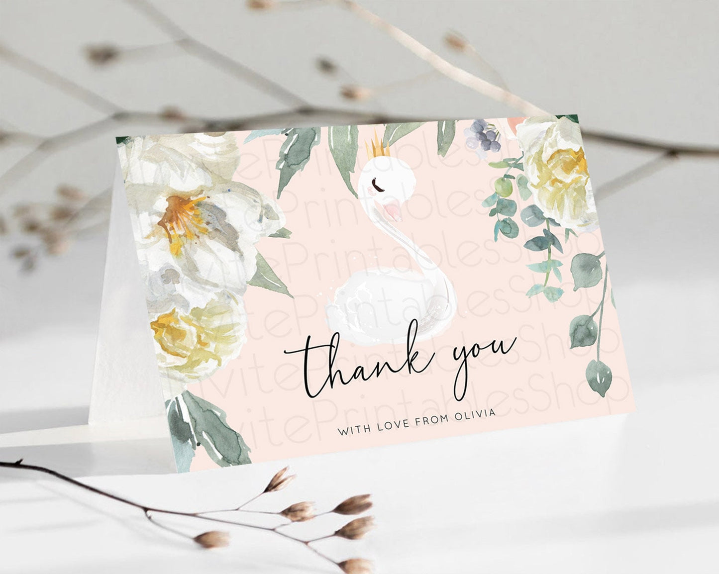 Swan Thank You Swan Princess Ballet Thank You Card Swan Lake Birthday Thank You Cards Secret Garden Pastel Floral Teacher Thank You D10755