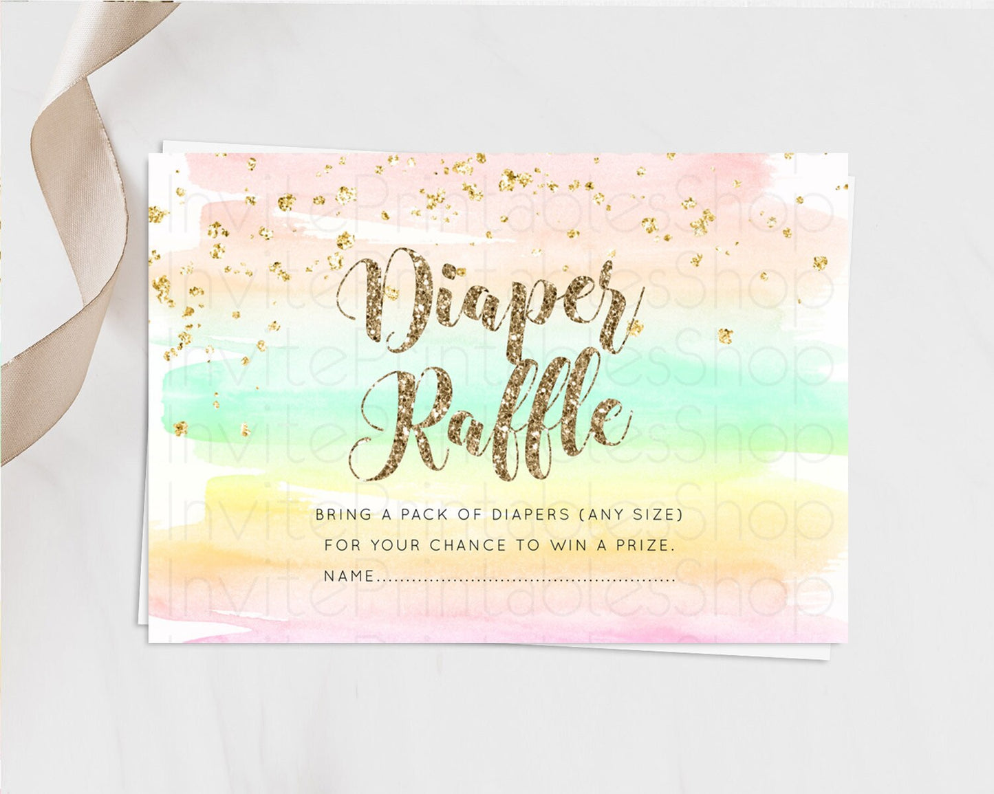 Pastel Diaper Raffle Card Pastel Rainbow Diaper Raffle Insert Colorful Ombre Watercolor Diaper Ticket Confetti Glitter Raffle Game D10592