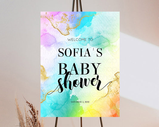 Editable Pastel Baby Shower Welcome Sign Pastel Rainbow Welcome Sign Colorfu