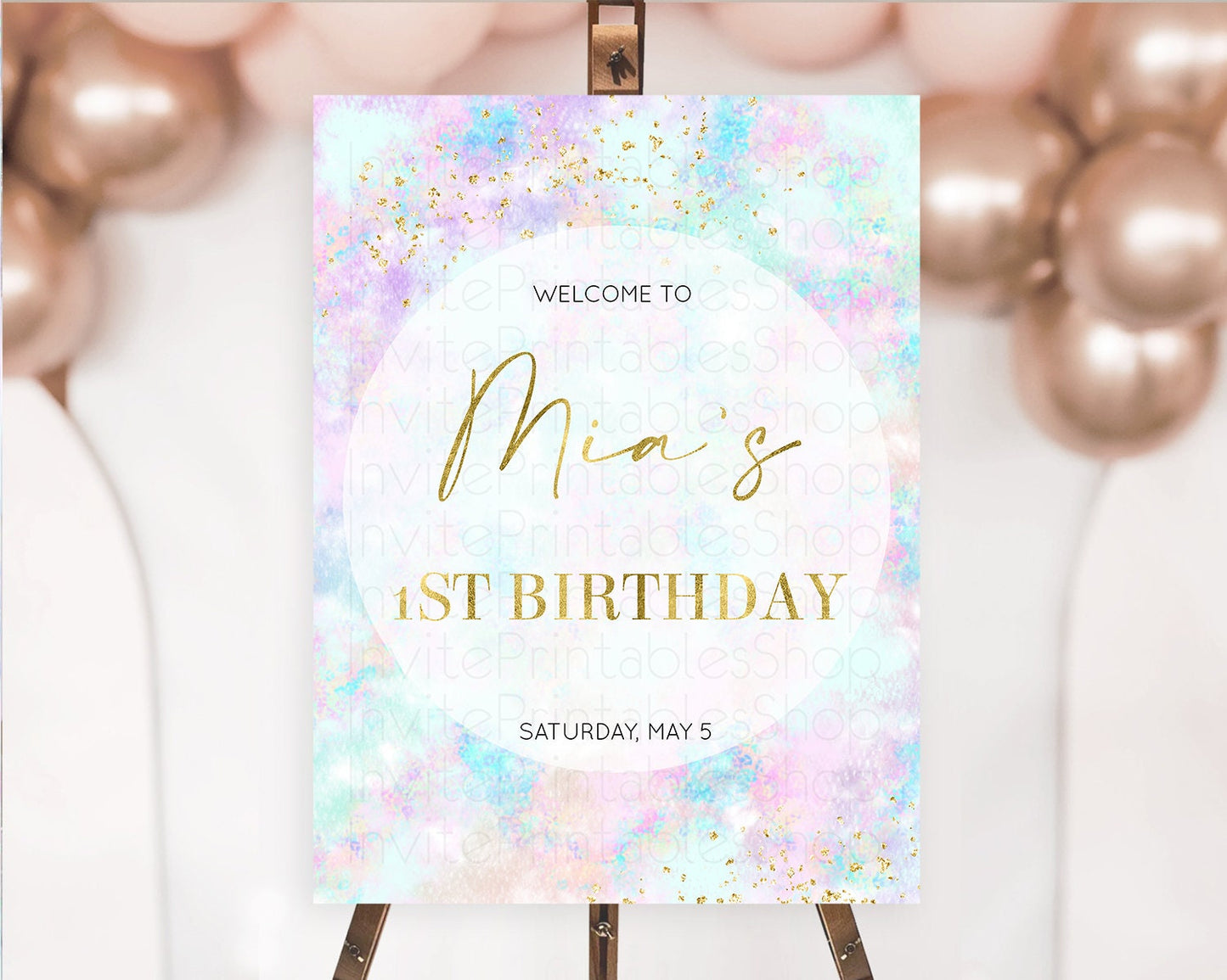 Pastel Welcome Sign Pastel Rainbow Welcome Sign Colorful Rainbow Confetti Watercolor Glitter Pastel First Birthday Welcome Sign D10652