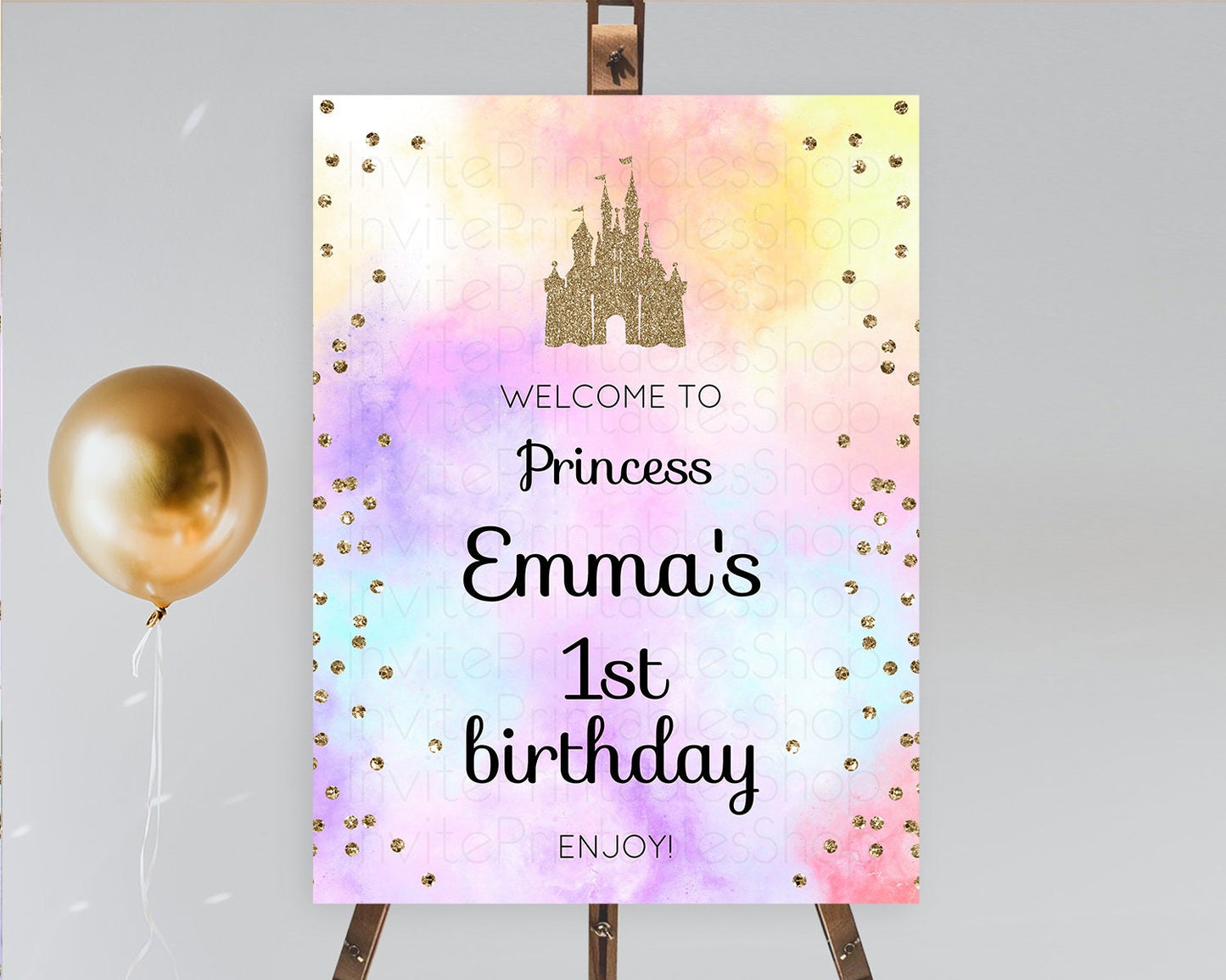 Princess Birthday Welcome Sign Pastel Princess Welcome Board Pastel Rainbow Colorful Enchanted Castle First Birthday Welcome Sign D10148