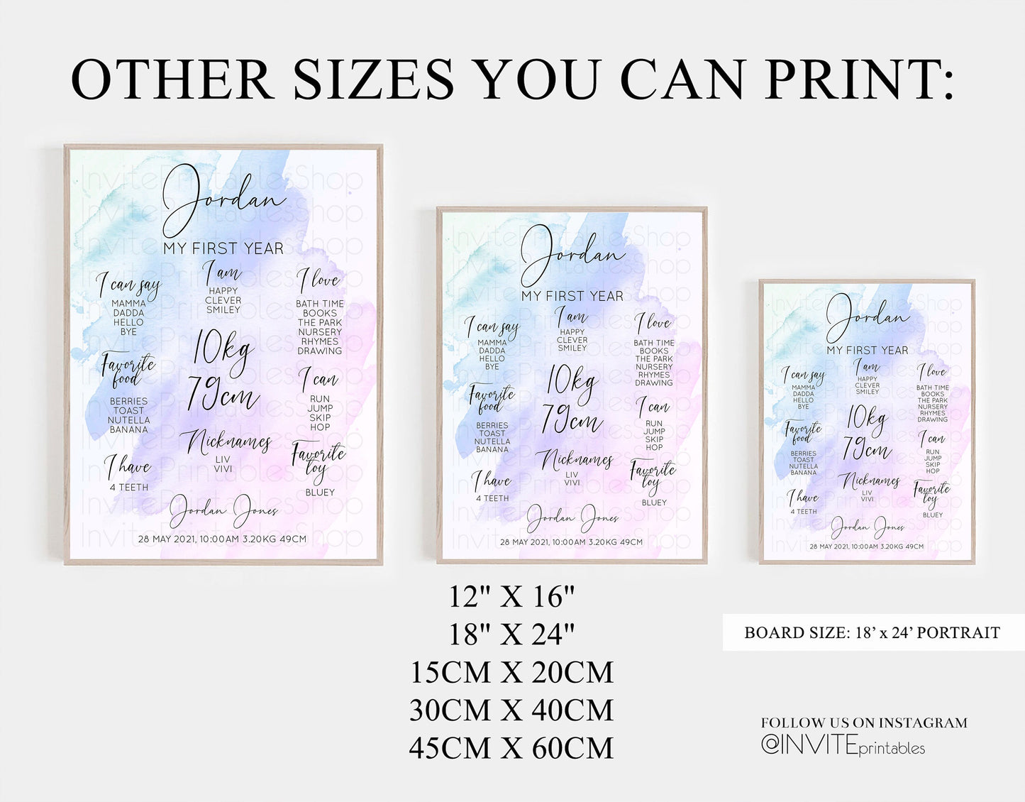 Pastel First Birthday Milestone Board Pastel Rainbow Milestone Poster Watercolor Glitter One Year Poster Colorful Splash Baby 1st Year