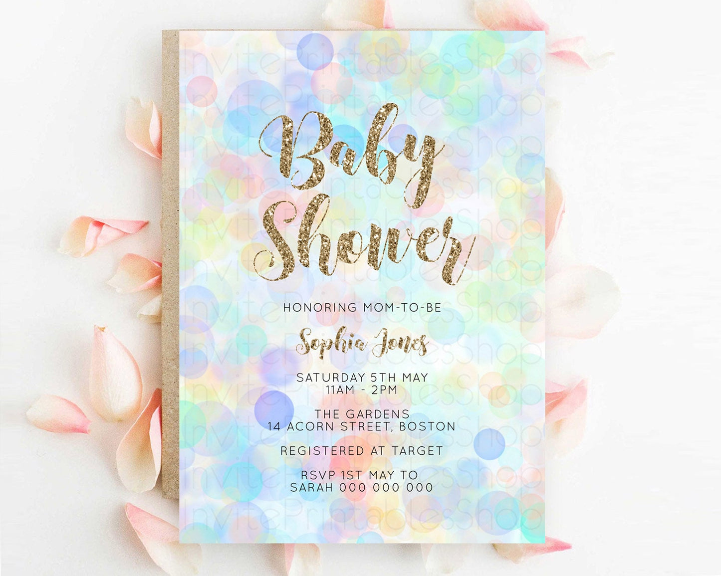 Pastel Confetti Baby Shower Invitation Bath Bomb Baby Shower Invitation Pastel Bubbles Invitation Colorful Watercolour Invitation D10447