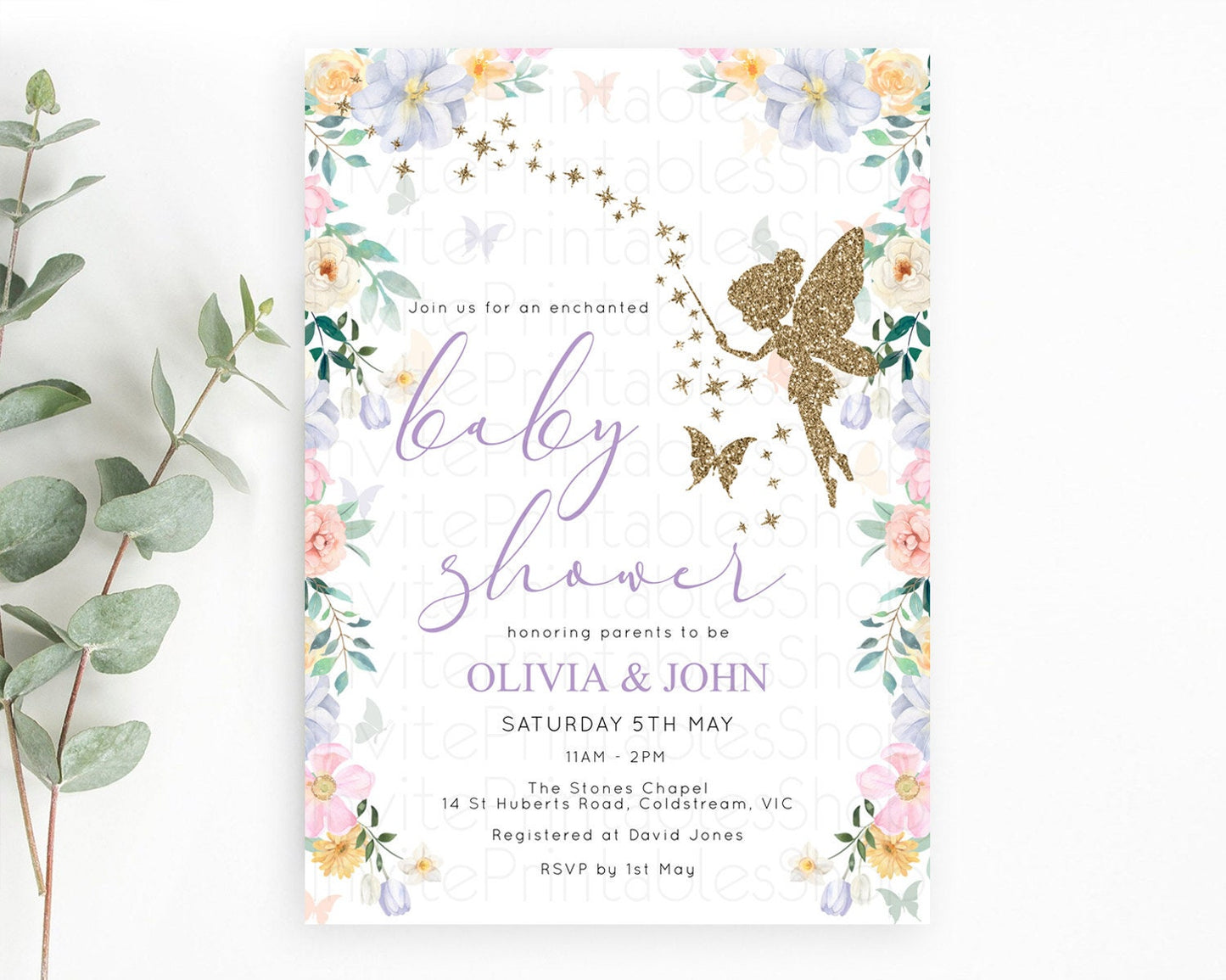 Fairy Baby Shower Invitation Pastel Fairy Invites Fairy Tea Party Fairy Garden Theme Secret Garden Enchanted Garden Floral Butterfly D10474