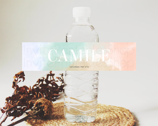 Editable Pastel Water Label Template Pastel Ombre Rainbow Watercolor Colorfu