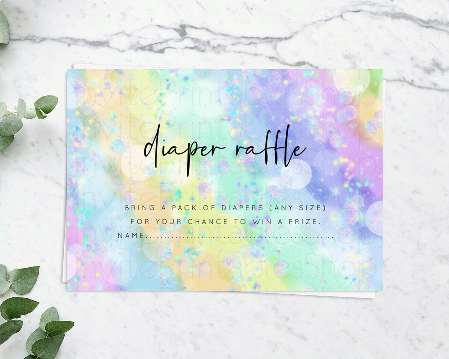 Rainbow Diaper Raffle Card Pastel Diaper Insert Colorful Pastel Watercolor Ombre Diaper Ticket Iridescent Sprinkles Raffle Game D10689