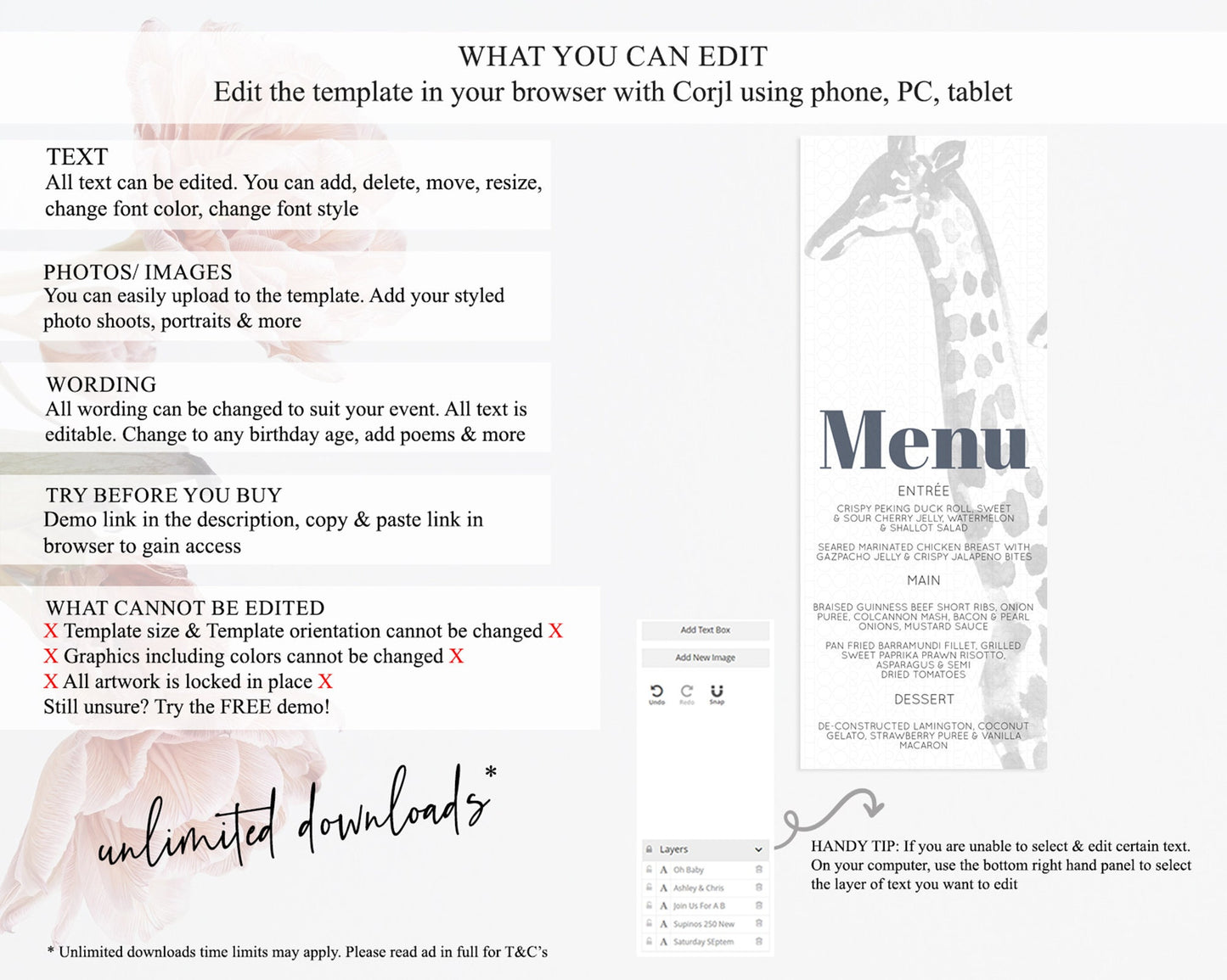 Giraffe Menu Giraffe Menu Template Giraffe Party Table Decor Safari Adventure Decor Zoo Giraffe Dinner Dessert Party Food Menu D10306