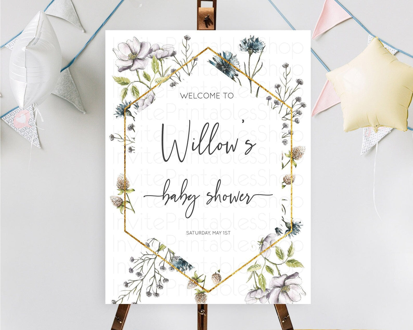 Secret Garden Baby Shower Welcome Sign Wildflower Welcome Board Pastel Flower Garden Welcome Poster Boho Wildflower Welcome Sign D11002