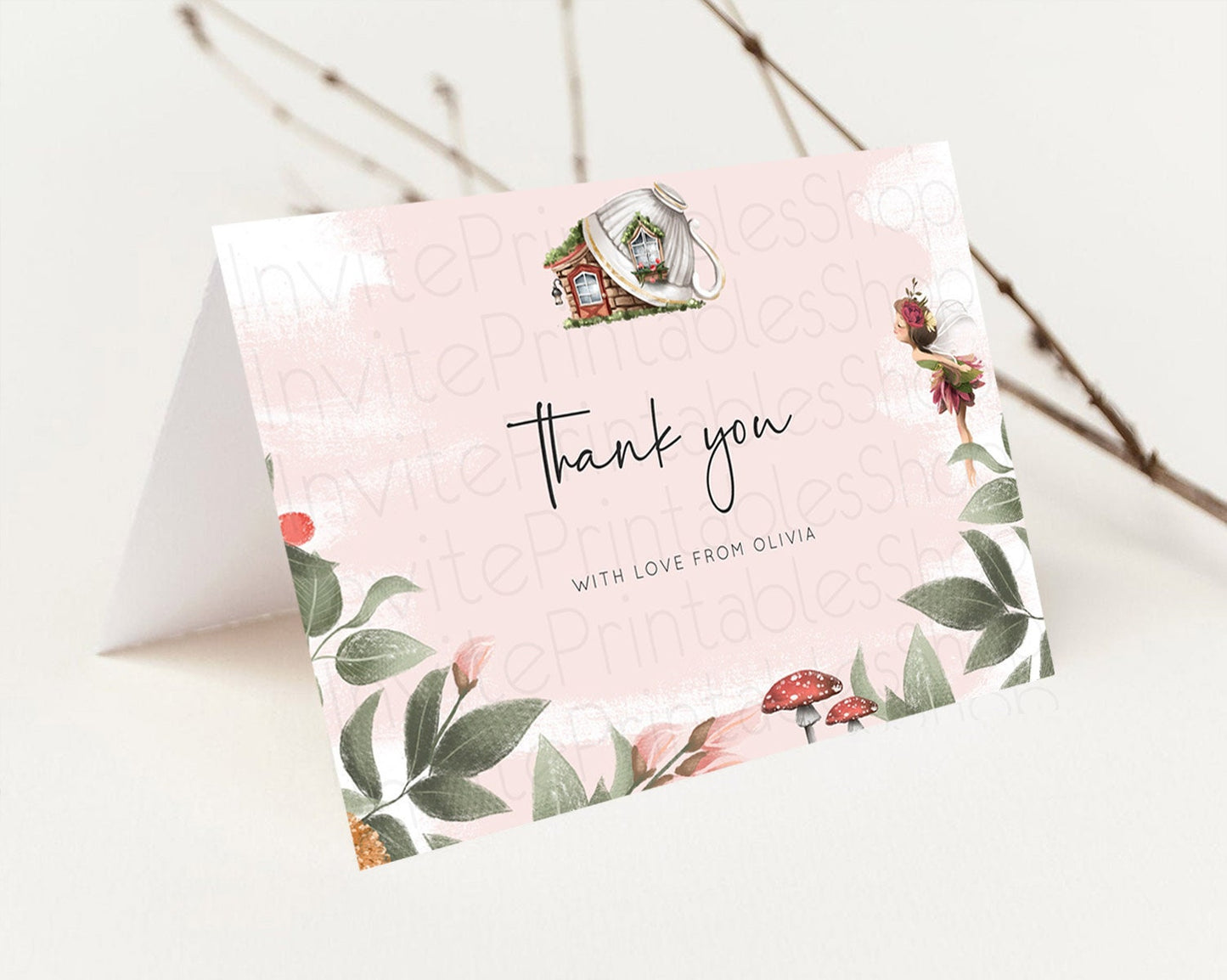 Fairy Thank You Fairy Thank You Card Enchanted Garden Pastel Butterfly Birthday Thank You Floral Secret Garden Teacher Thank You D10563