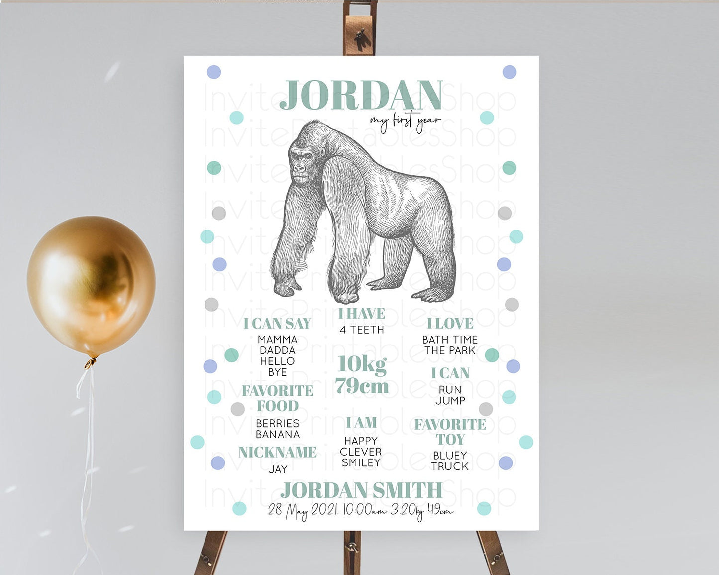 Gorilla First Birthday Milestone Board Gorilla Milestone Poster Gorilla Decor Safari Adventure Gorilla First Birthday Welcome Sign D10854