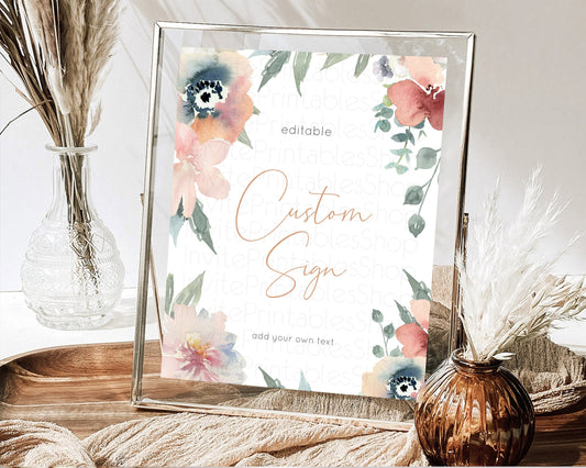 Editable Wildflower Floral Table Sign Decor Secret Garden Sign Template Past