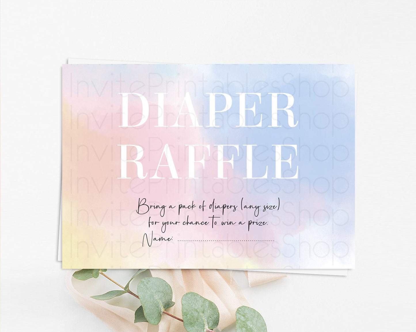 Pastel Diaper Raffle Card Pastel Rainbow Diaper Raffle Insert Colorful Ombre Watercolor Diaper Ticket Confetti Glitter Raffle Game D10373