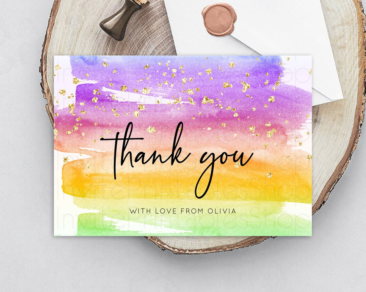 Pastel Thank You Rainbow Thank You Card Colorful Pastel Birthday Thank You Card Confetti Watercolor Pastel Teacher Thank You Cards D10524