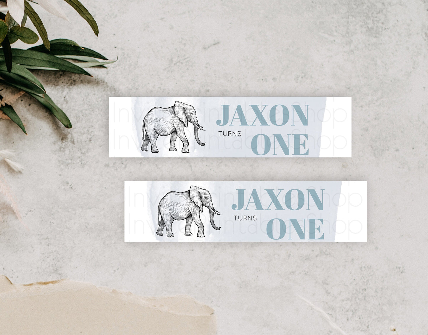 Elephant Water Label Template Elephant Safari Adventure Party Decor Dried Palm Fern Zoo Birthday Baptism Baby Shower Bridal Shower D10811