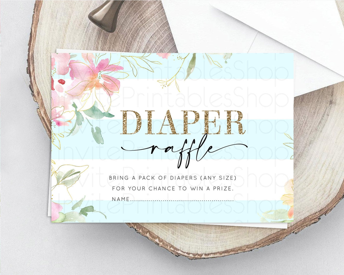 Secret Garden Diaper Raffle Card Boho Wildflower Diaper Raffle Insert Pastel Flower Garden Baby Shower Card Flower Raffle Game D10304