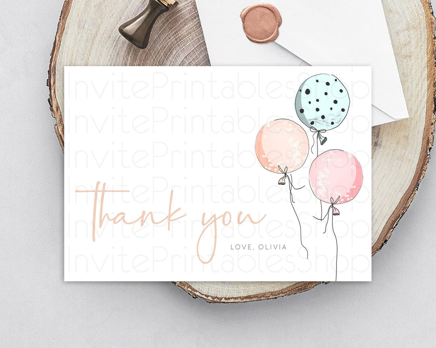 Pastel Balloons Thank You Colorful Balloon Thank You Card Rainbow Balloon Birthday Thank You Card Confetti Teacher Thank You Cards D10868