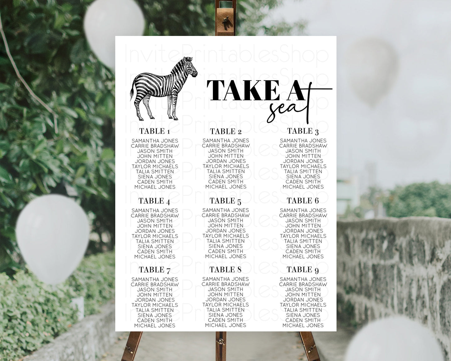 Zebra Seating Chart Zebra Seating Sign Zebra Take A Seating Chart Zebra Safari Adventure Decor Zoo Party Zebra Palm Leaf Décor D10249