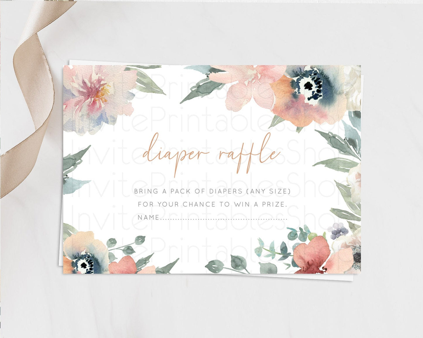 Secret Garden Diaper Raffle Card Boho Wildflower Diaper Raffle Insert Pastel Flower Garden Baby Shower Card Flower Raffle Game D10787