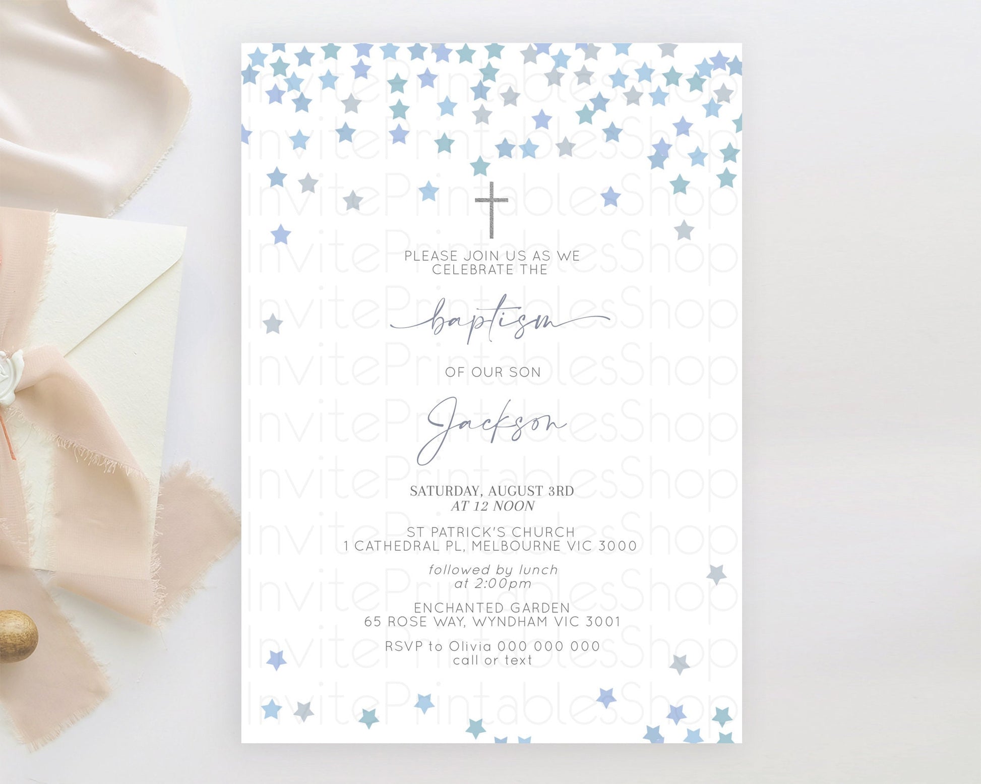 Editable Star Baptism Invitation Pastel Stars Baptism 1st Birthday Invitatio