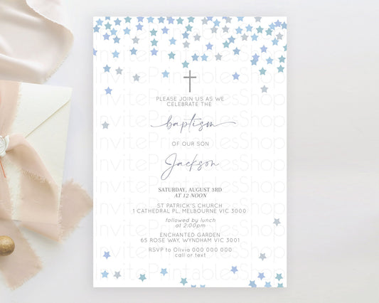 Editable Star Baptism Invitation Pastel Stars Baptism 1st Birthday Invitatio