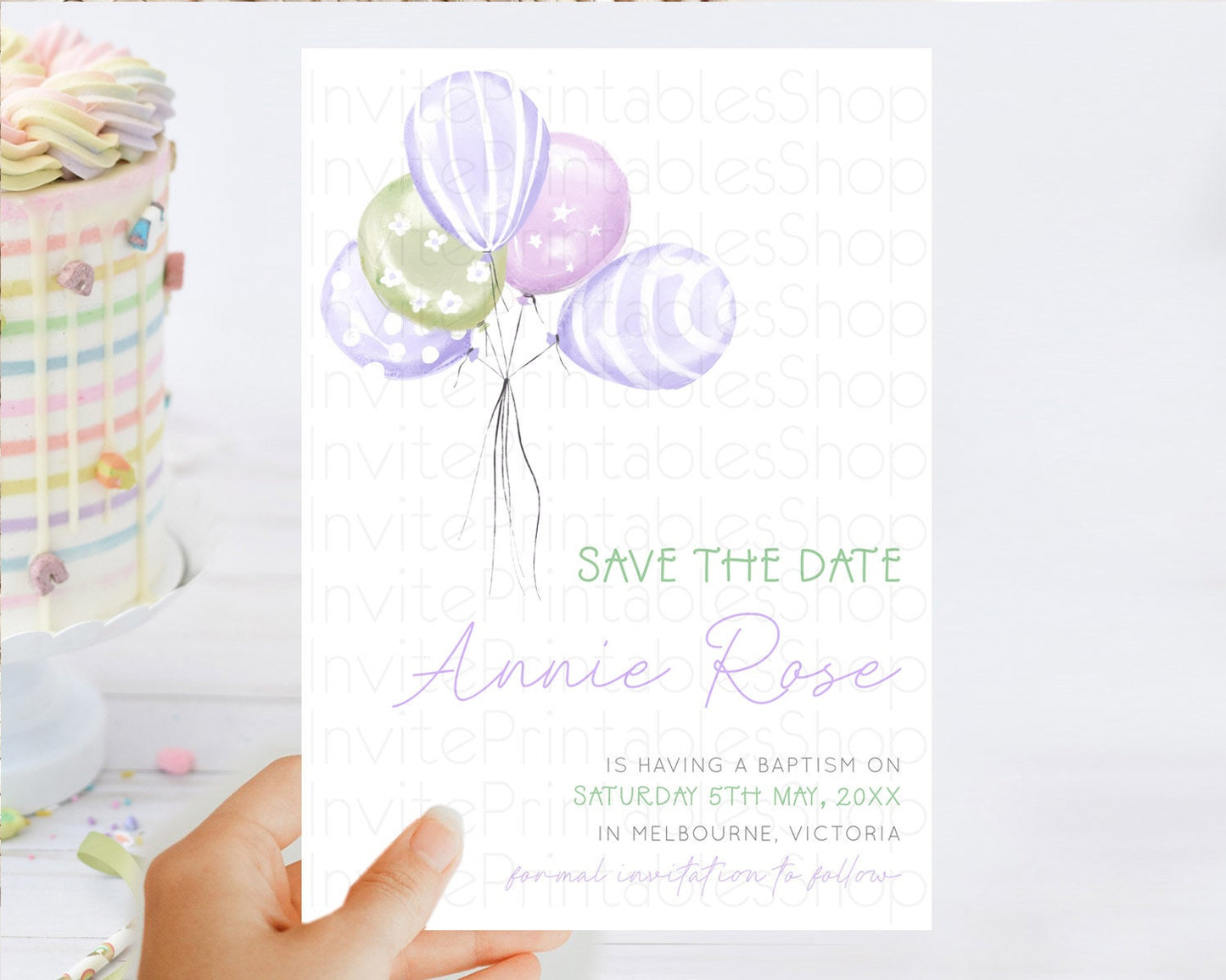 Editable Pastel Balloons Save The Date Rainbow Confetti Balloon Party Colorf