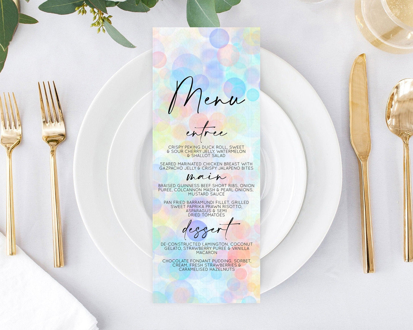 Pastel Menu Bubbles Menu Template Bubble Bath Table Decor Rainbow Pastel Colorful Confetti Dinner Dessert Menu Party Food Menu D10446