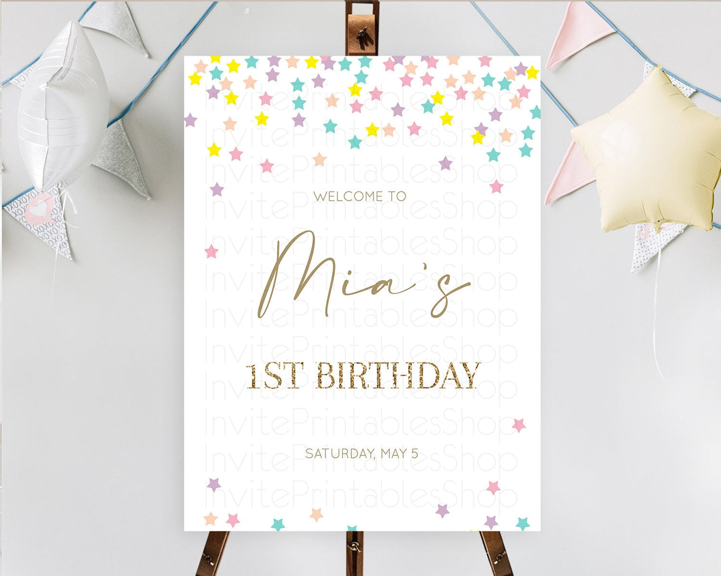 Star Welcome Board Pastel Stars Welcome Sign Shooting Star Rainbow Colorful Confetti Twinkle Little Star First Birthday Welcome Sign D10601