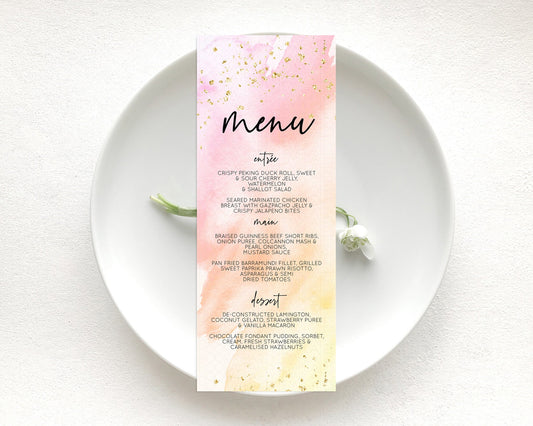 Editable Pink Menu Pink Watercolor Menu Template Pastel Pink Table Decor Pin