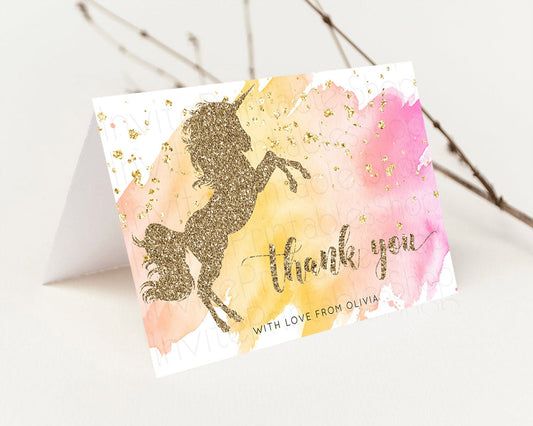 Unicorn Rainbow Thank You Card Pastel Unicorn Thank You Magical Ombre Unicorn Birthday Thank You Colorful Watercolor Teacher Card D10528