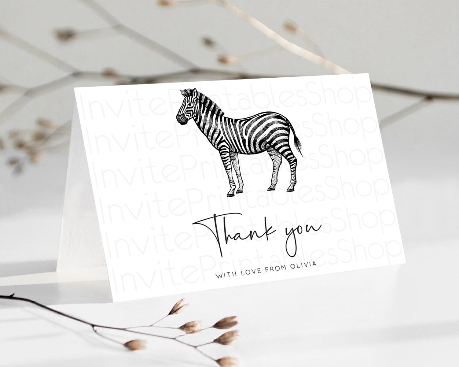 Editable Zebra Thank You Zebra Thank You Card Zebra Birthday Thank You Cards