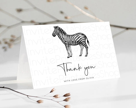 Editable Zebra Thank You Zebra Thank You Card Zebra Birthday Thank You Cards