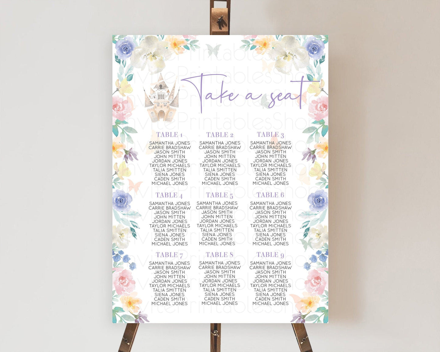 Pastel Princess Castle Seating Chart Castle Seating Chart Floral Seating Sign Princess Castle Take A Seat Castle Flower Decor D10709