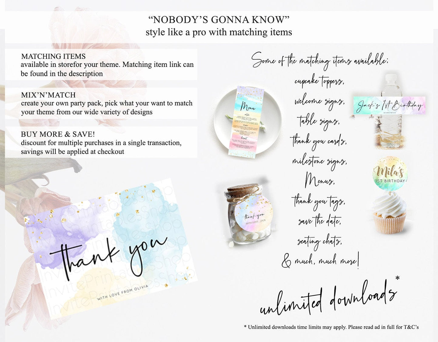Pastel Thank You Rainbow Thank You Card Colorful Pastel Birthday Thank You Card Confetti Watercolor Pastel Teacher Thank You Cards D10208