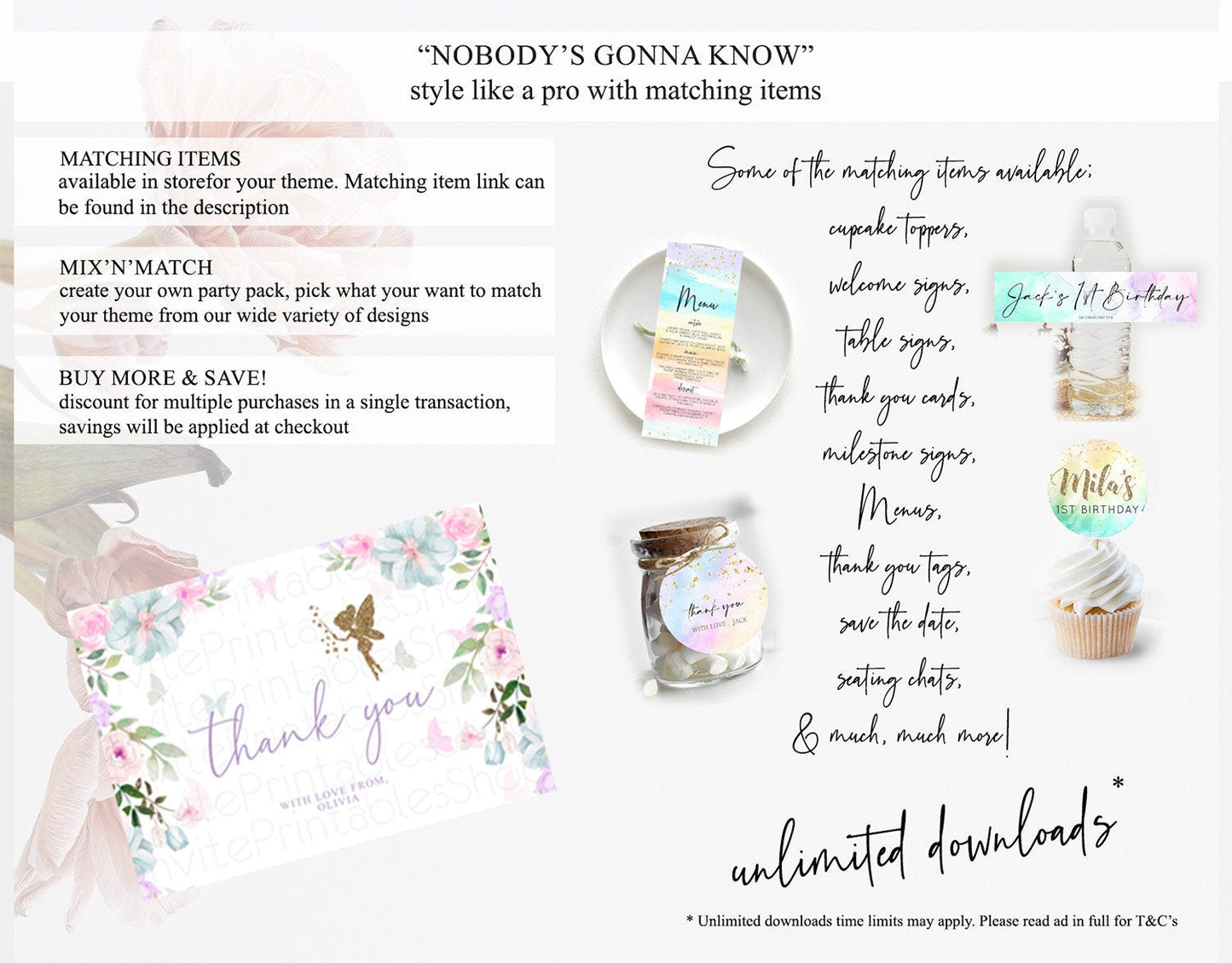 Fairy Thank You Fairy Thank You Card Enchanted Garden Pastel Butterfly Birthday Thank You Floral Secret Garden Teacher Thank You D10475
