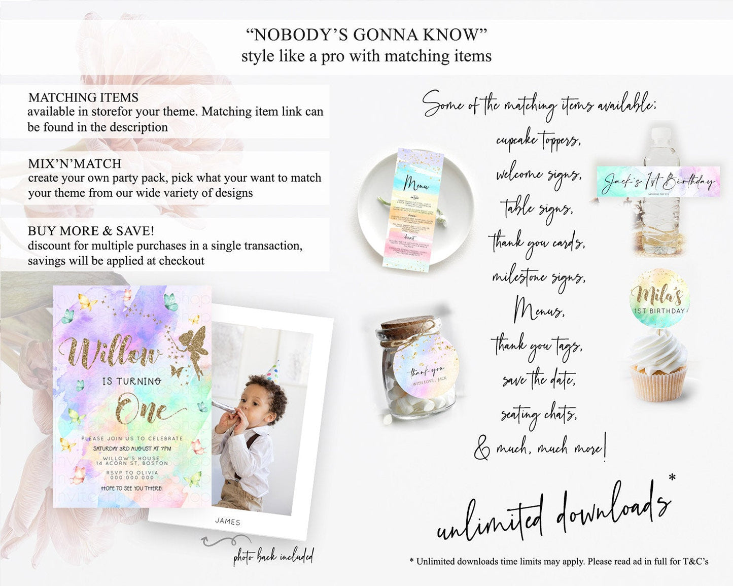 Pastel Fairy Birthday Invitation Pastel Butterflies Fairy Birthday Invitation Rainbow Ombre Watercolor 1st 2nd Birthday Invitation D23344