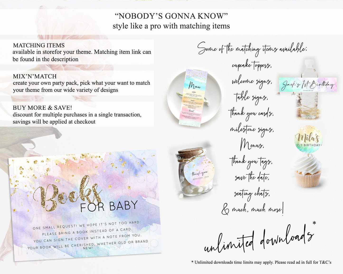 Pastel Books For Baby Card Pastel Rainbow Book Insert Colorful Ombre Watercolor Book Card Confetti Glitter Baby Book Poem Request D10583