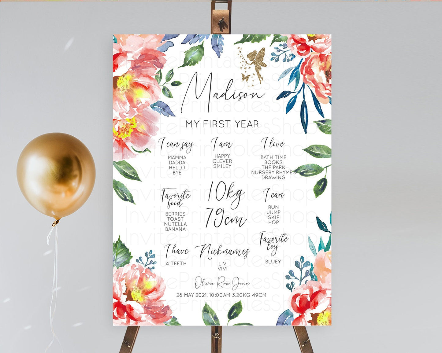 Fairy First Birthday Milestone Poster Fairy Secret Garden Milestone Board Enchanted Garden Pastel Floral Butterfly 1st Birthday Sign D10752