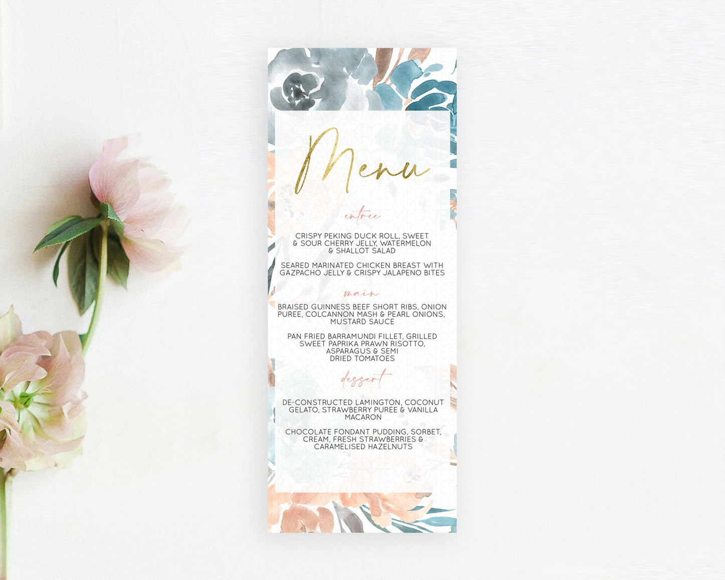 Secret Garden Menu Wildflower Menu Template Pastel Flower Garden Table Decor Boho Floral Dinner Dessert Floral Party Food Menu D10190