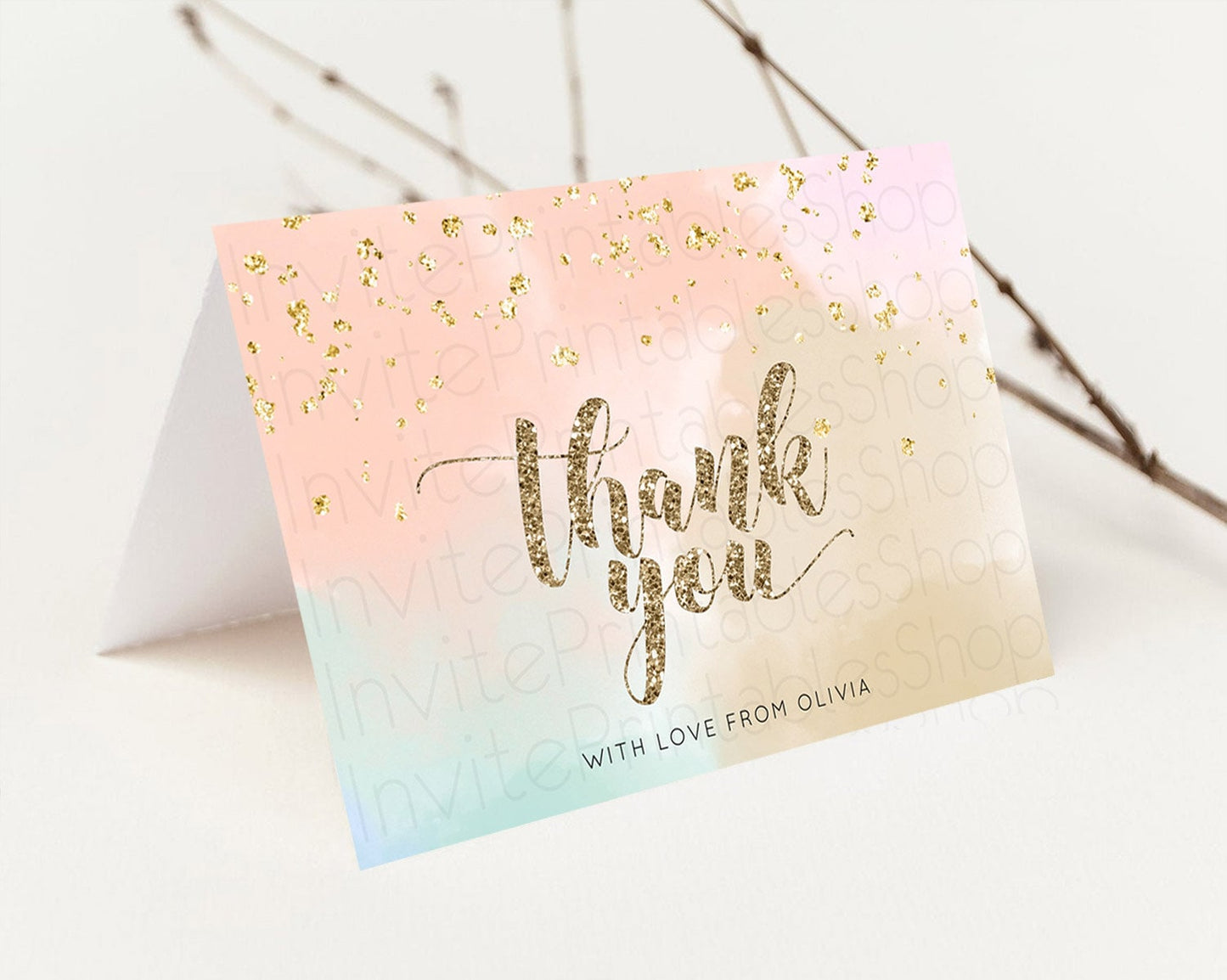 Editable Pastel Thank You Rainbow Thank You Card Colorful Pastel Birthday Th