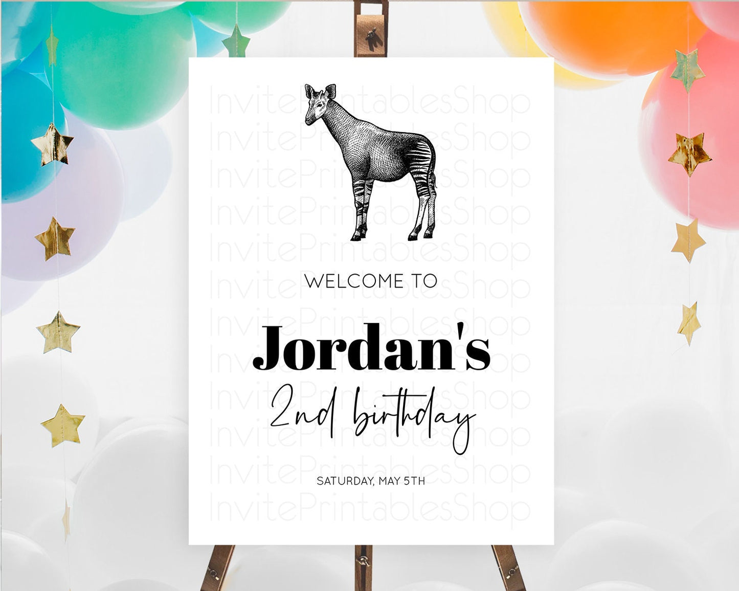 Okapi Welcome Sign Okapi Welcome Board Okapi Welcome Poster Dried Palm Fern Safari Party Decor Okapi First Birthday Welcome Sign D10283