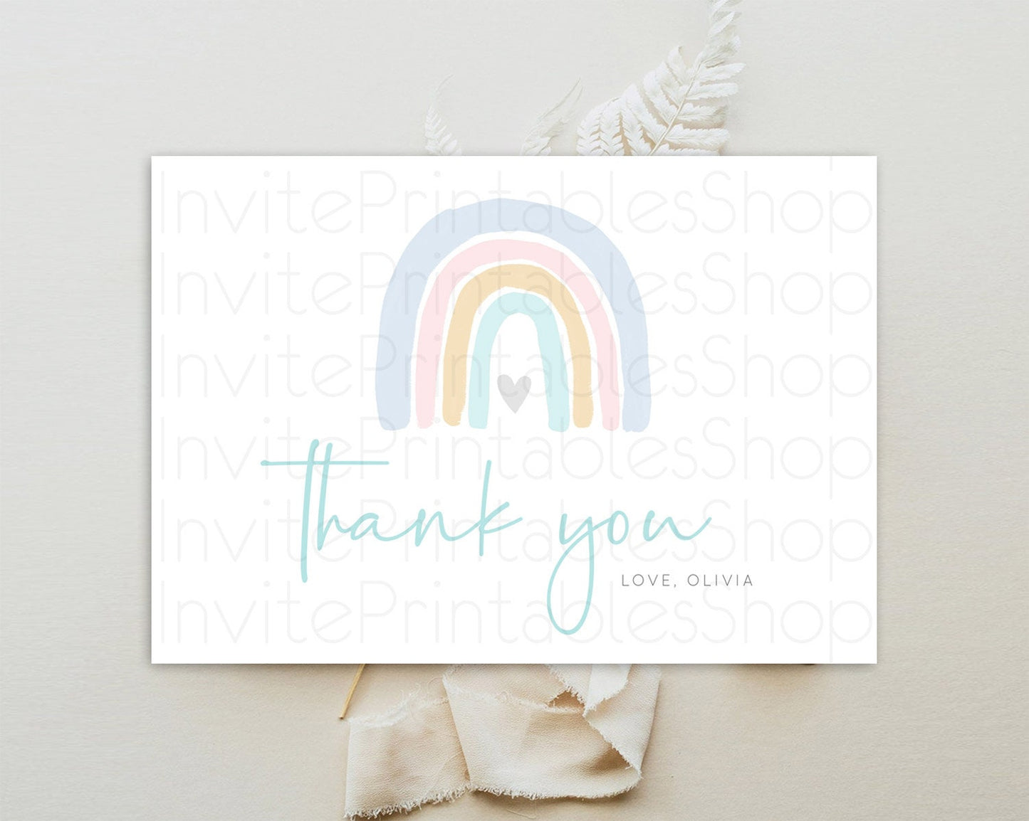 Pastel Rainbow Thank You Boho Rainbow Thank You Card Rainbow Birthday Thank You Cards Pastel Rainbow Teacher Thank You Card Template D10214