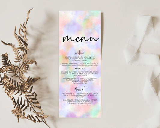 Editable Pastel Menu Pastel Rainbow Menu Template Colorful Pastel Table Deco