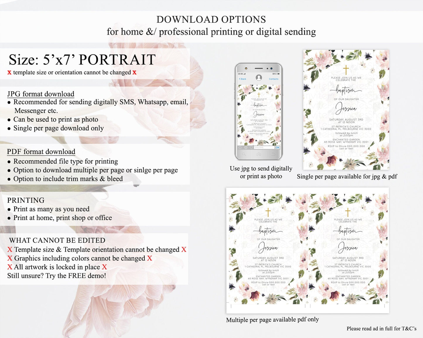 Secret Garden Baptism Invitation Wildflower Baptism Birthday Invite Pastel Flowers Christening Invite Enchanted Garden Boho Floral D10538