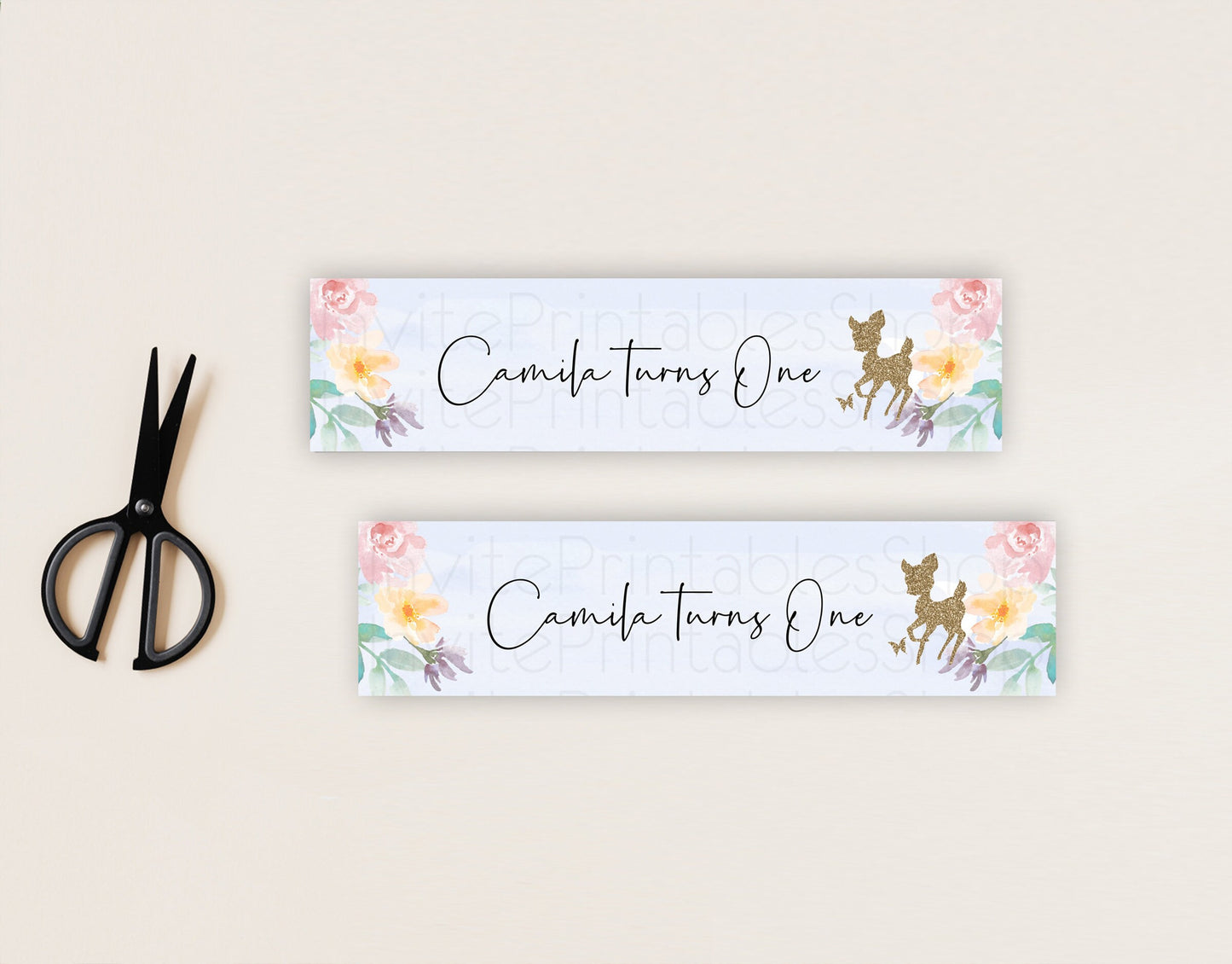 Fawn Deer Water Label Template Pastel Floral Deer Enchanted Forest Butterfly Party Decor Birthday Baptism Baby Shower Bridal Shower D10879