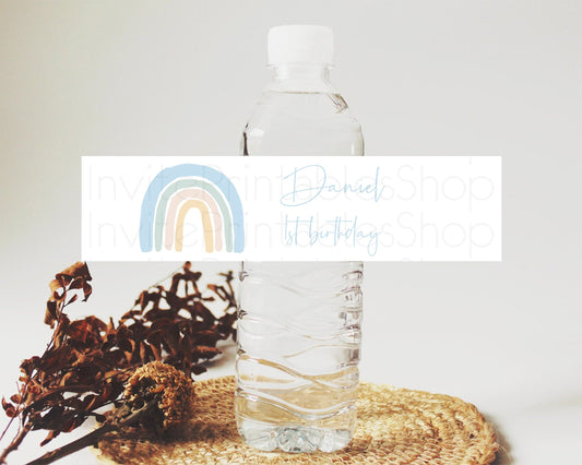 Editable Pastel Rainbow Water Label Template Boho Colorful Rainbow Party Dec