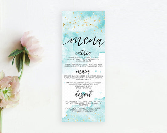 Blue Menu Blue Watercolor Menu Template Pastel Blue Table Décor Blue Watercolor Splash Dinner Dessert Blue Party Food Menu D10329