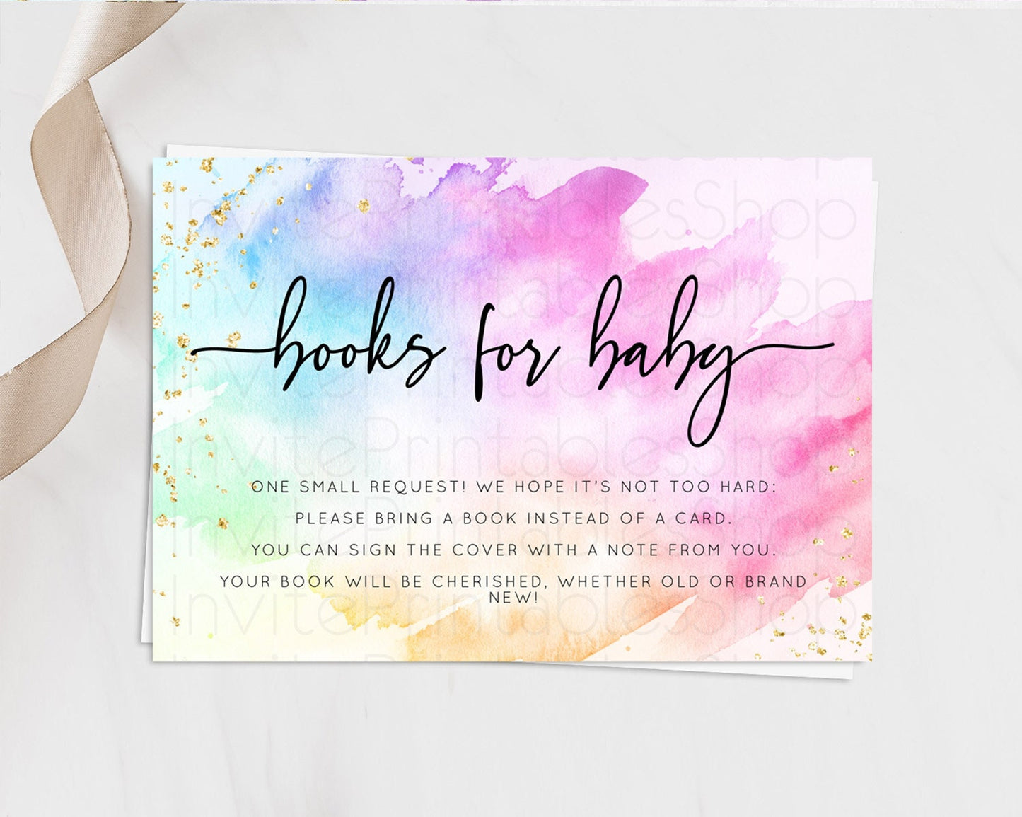 Pastel Books For Baby Card Pastel Rainbow Book Insert Colorful Ombre Watercolor Book Card Confetti Glitter Baby Book Poem Request D10449
