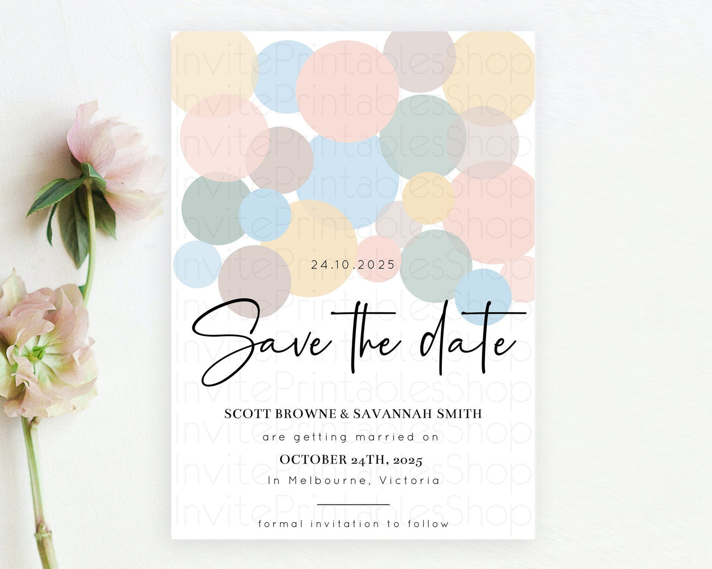 Pastel Confetti Save The Date Template Rainbow Colorful Sprinkles Party For 1st Birthday Baptism Baby Shower Wedding Bridal Shower D10602