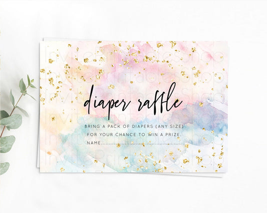 Pastel Diaper Raffle Card Pastel Rainbow Diaper Raffle Insert Colorful Ombre Watercolor Diaper Ticket Confetti Glitter Raffle Game D10276